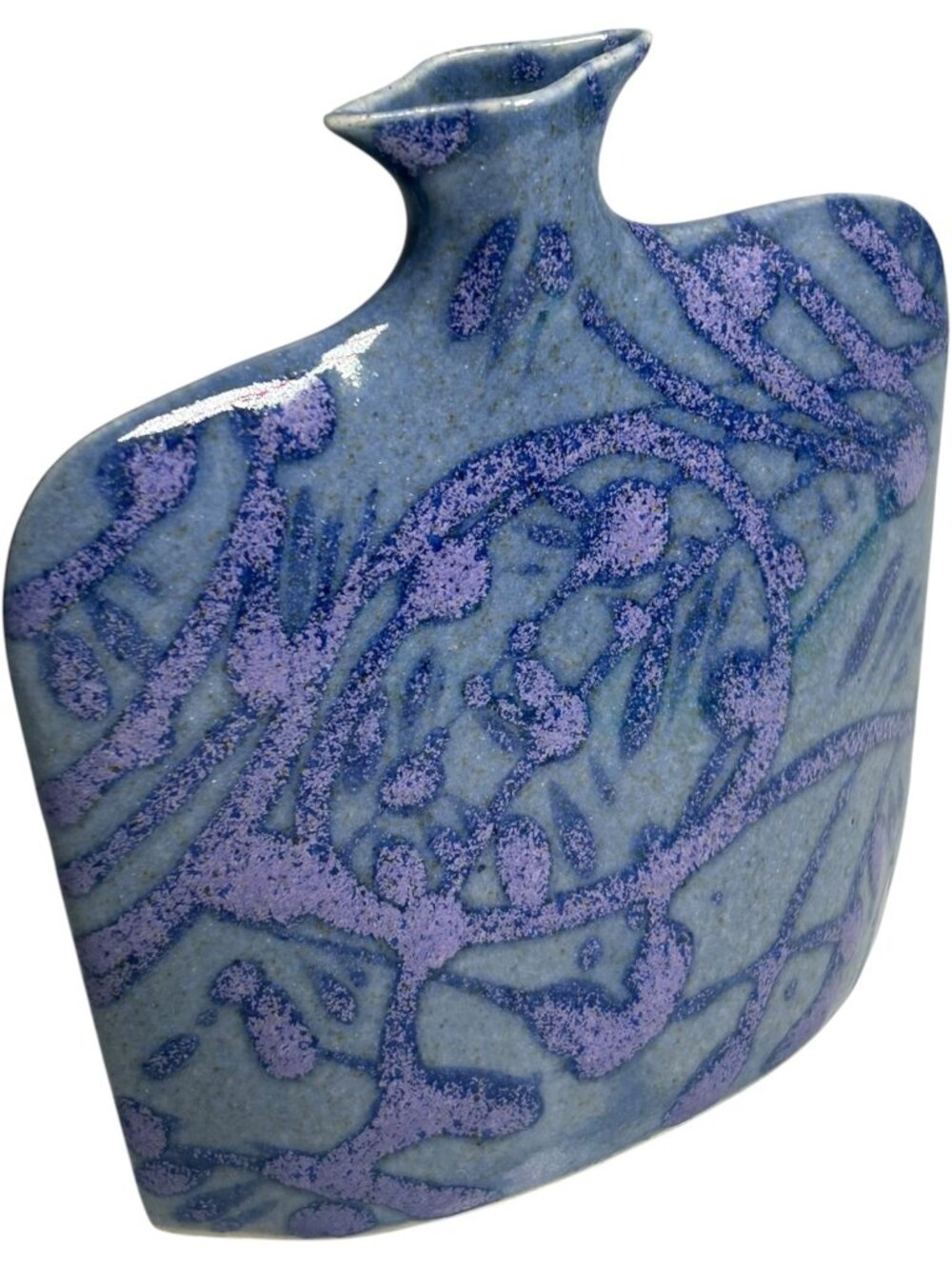 Vintage Earth & Sky Pottery ESP Slab Flask Vase Blue Purple Signed Bloom 1990s